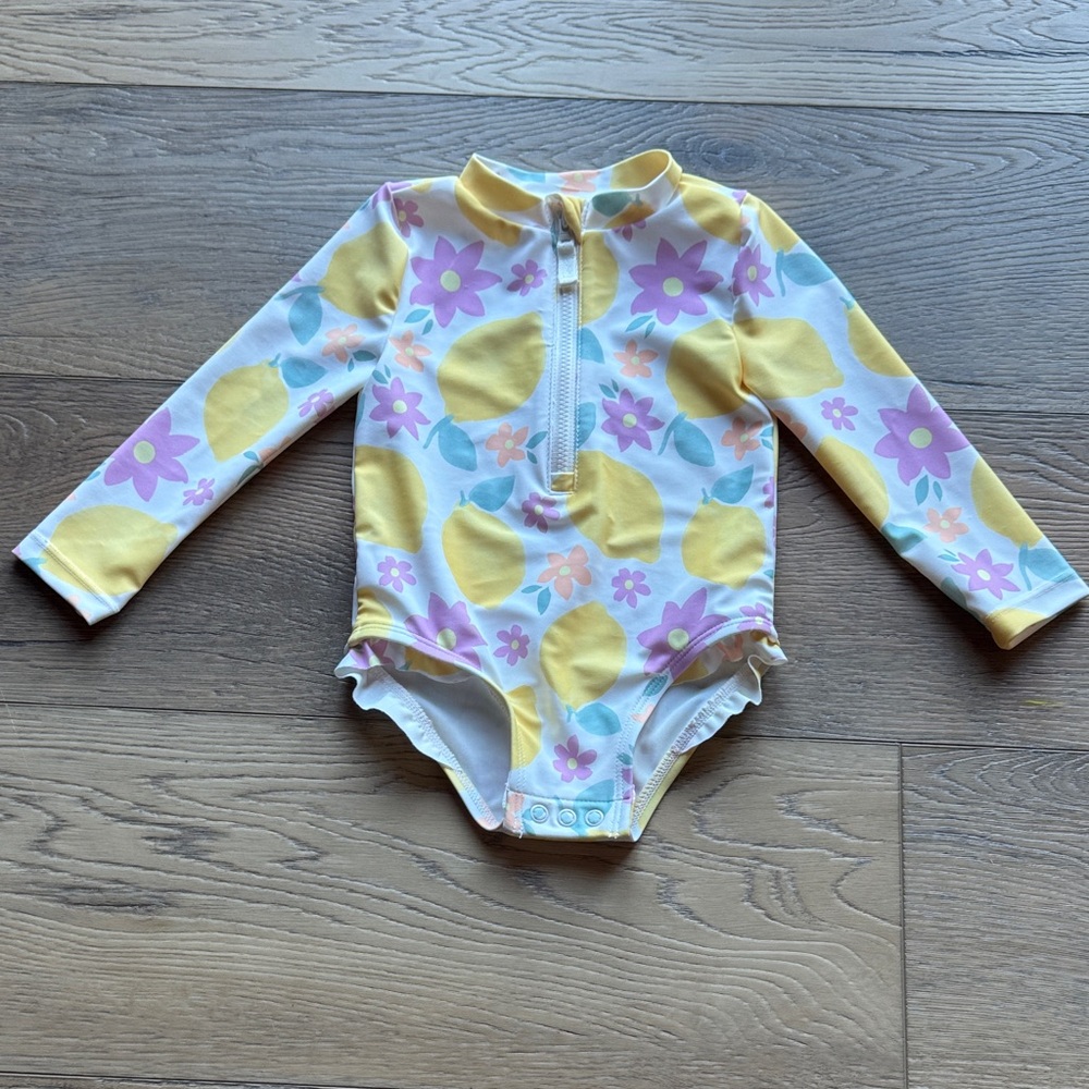 Carter's Yellow Lemon Floral Long Sleeve One-Piece Swimsuit